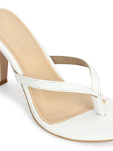 White PU Slip On High Heel Mules