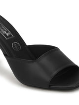 Black PU Square Toe Stilettos With Ankle Strap