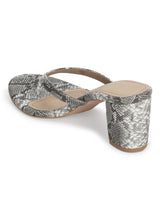 Grey Snake PU Slip On High Heel Mules