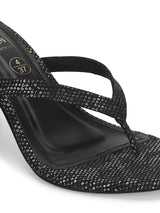 Black Snake PU Slip On High Heel Mules