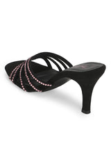 Black Suede Studded Slip On Mules