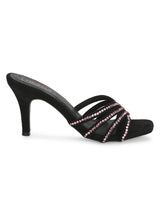 Black Suede Studded Slip On Mules