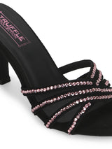 Black Suede Studded Slip On Mules