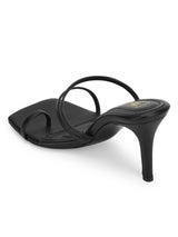 Black PU Strappy Stiletto Heel Mules