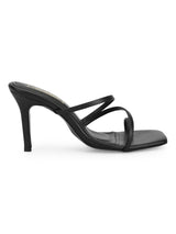 Black PU Strappy Stiletto Heel Mules