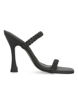 Black PU Stiletto Heel Braided Mules