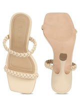 Nude PU Stiletto Heel Braided Mules