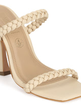 Nude PU Stiletto Heel Braided Mules