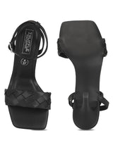 Black PU Woven Strap Stilettos