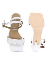 White PU Woven Strap Stilettos