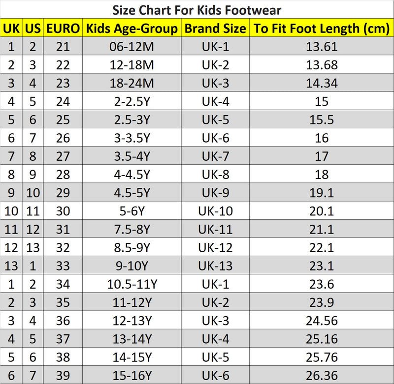 Uk Size Chart Kids 13 Shoe Us Kids Size 13 Kids Shoe Size Chart