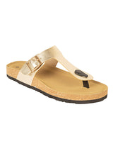 Gold Synthetic Leather Cork-Latex Footbed Flats (TC-070202-GLD)