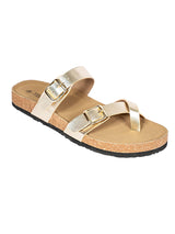 Gold Synthetic Leather Cork-Latex Footbed Flats (TC-100504-GLD)