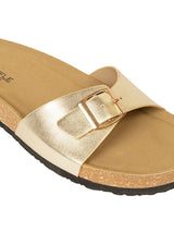 Gold Synthetic Leather Cork-Latex Footbed Flats (TC-100505-GLD)