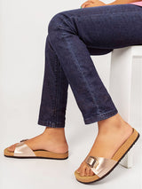 Pewter Synthetic Leather Cork-Latex Footbed Flats (TC-100505-PEW)