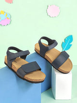Blue Synthetic Leather Cork-Latex Footbed Velcro Sandals For Kids-Unisex (TC-100511-BLU)
