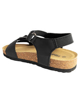Black Synthetic Leather Cork-Latex Footbed Velcro Sandals For Kids-Unisex (TC-100512-BLK)
