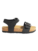 Black Synthetic Leather Cork-Latex Footbed Velcro Sandals For Kids-Unisex (TC-100512-BLK)