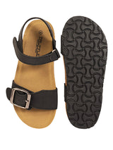 Black Synthetic Leather Cork-Latex Footbed Velcro Sandals For Kids-Unisex (TC-100512-BLK)