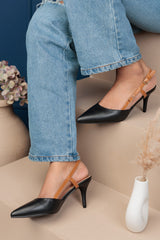 Black Synthetic Leather Buckle Stiletto Heel Sandals (TC-1129-544-BLK)