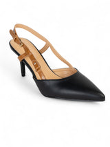 Black Synthetic Leather Buckle Stiletto Heel Sandals (TC-1129-544-BLK)