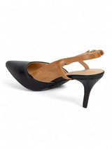 Black Synthetic Leather Buckle Stiletto Heel Sandals (TC-1129-544-BLK)