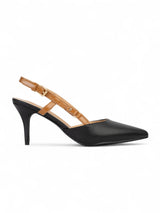 Black Synthetic Leather Buckle Stiletto Heel Sandals (TC-1129-544-BLK)