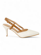 White Synthetic Leather Buckle Stiletto Heel Sandals (TC-1129-544-WHT)