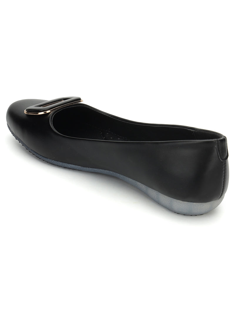 Black PU Stylish Slip-On Flat Ballerina (TC-1206-BLK)