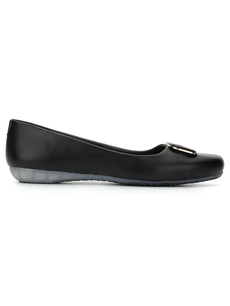 Black PU Stylish Slip-On Flat Ballerina (TC-1206-BLK)