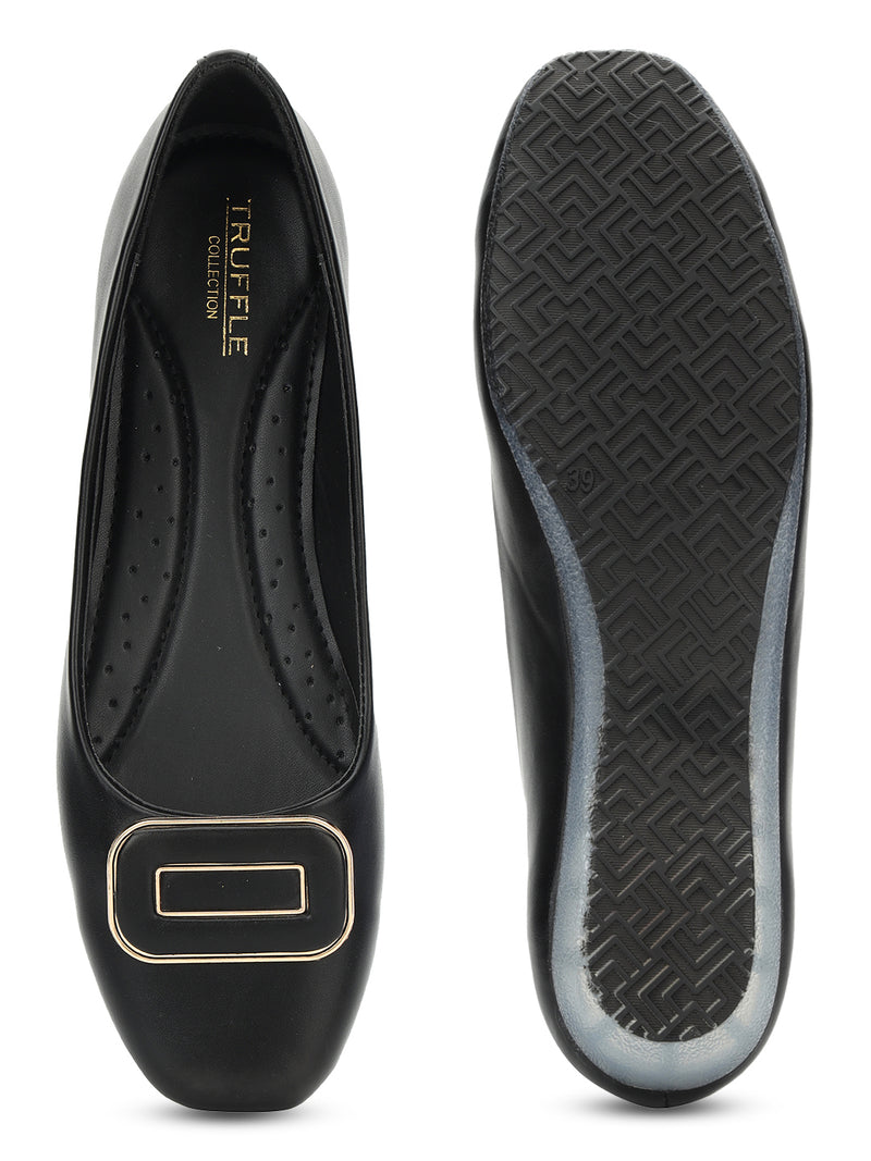 Black PU Stylish Slip-On Flat Ballerina (TC-1206-BLK)