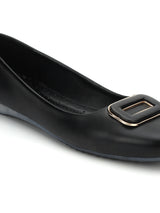 Black PU Stylish Slip-On Flat Ballerina (TC-1206-BLK)