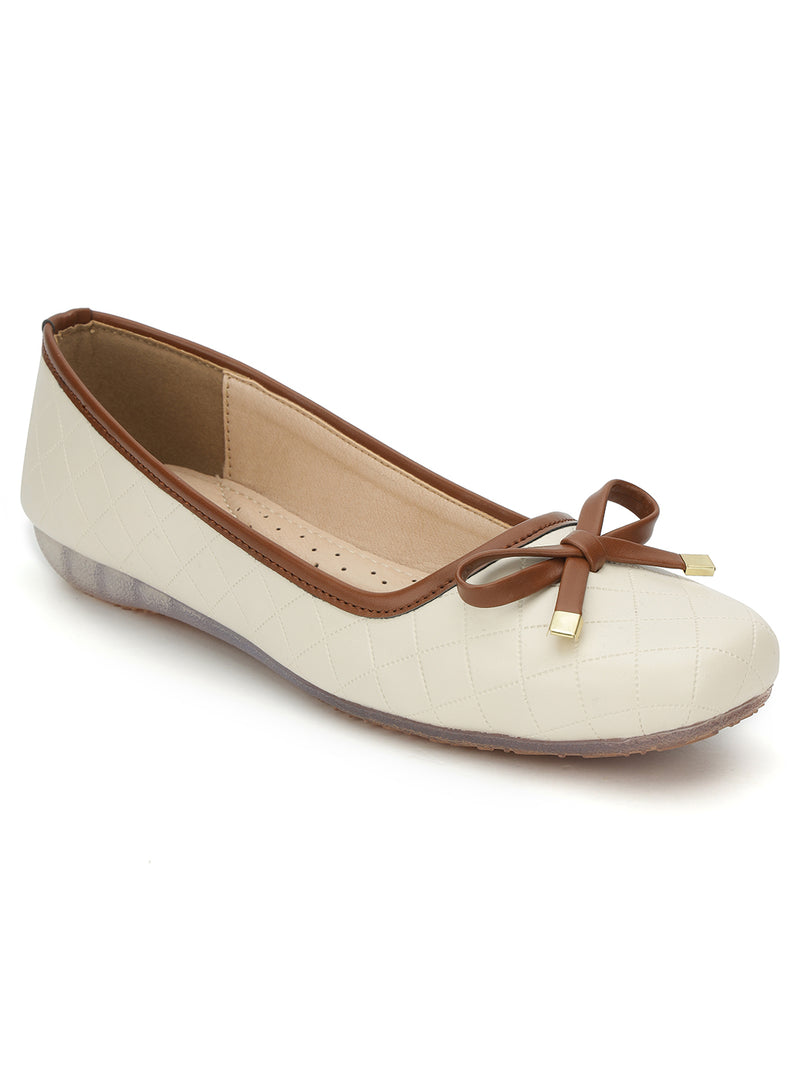 Off White PU Stylish Slip-On Flat Ballerina (TC-1213-OWHT)