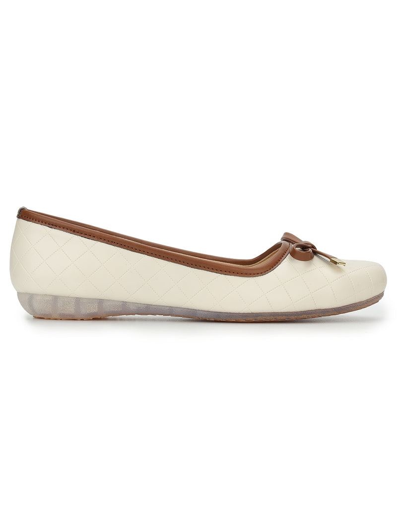 Off White PU Stylish Slip-On Flat Ballerina (TC-1213-OWHT)