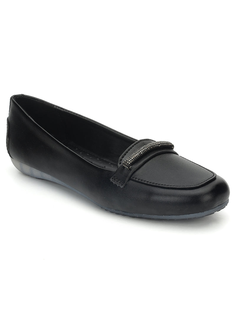 Black PU Stylish Slip-On Flat Loafers (TC-1217-BLKMET)