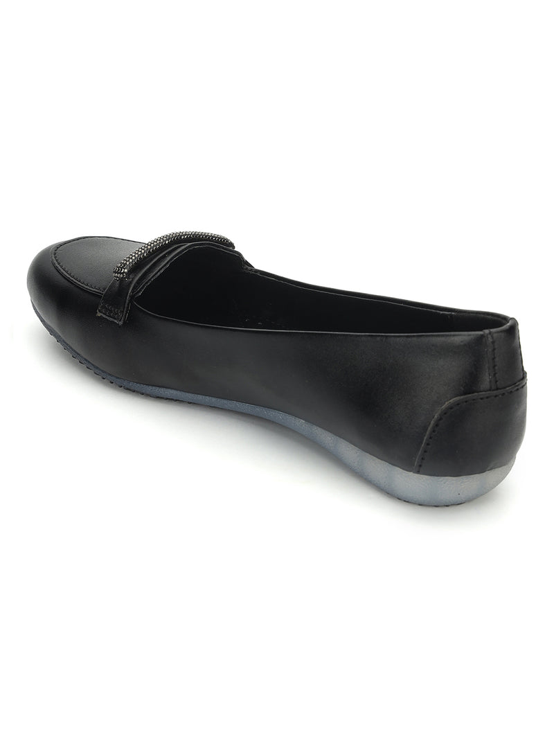 Black PU Stylish Slip-On Flat Loafers (TC-1217-BLKMET)