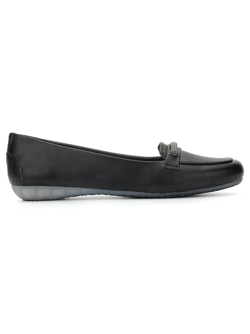 Black PU Stylish Slip-On Flat Loafers (TC-1217-BLKMET)