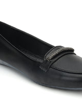 Black PU Stylish Slip-On Flat Loafers (TC-1217-BLKMET)