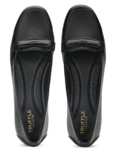 Black PU Stylish Slip-On Flat Loafers (TC-1217-BLKMET)