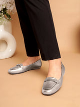 Pewter PU Stylish Slip-On Flat Loafers (TC-1217-PEW)