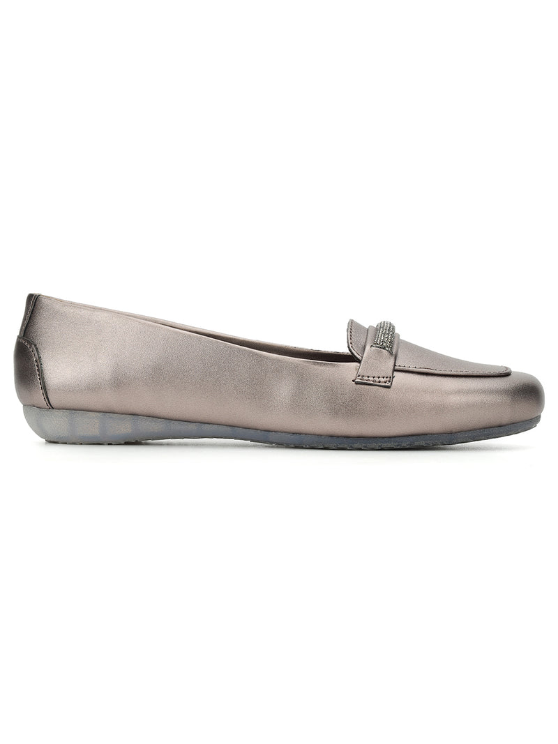 Pewter PU Stylish Slip-On Flat Loafers (TC-1217-PEW)