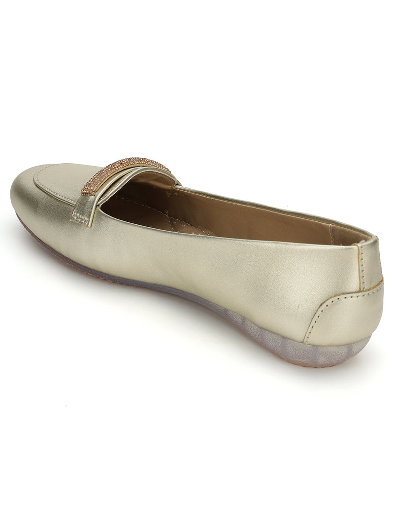 Pale Gold PU Stylish Slip-On Flat Loafers (TC-1217-PGLD)