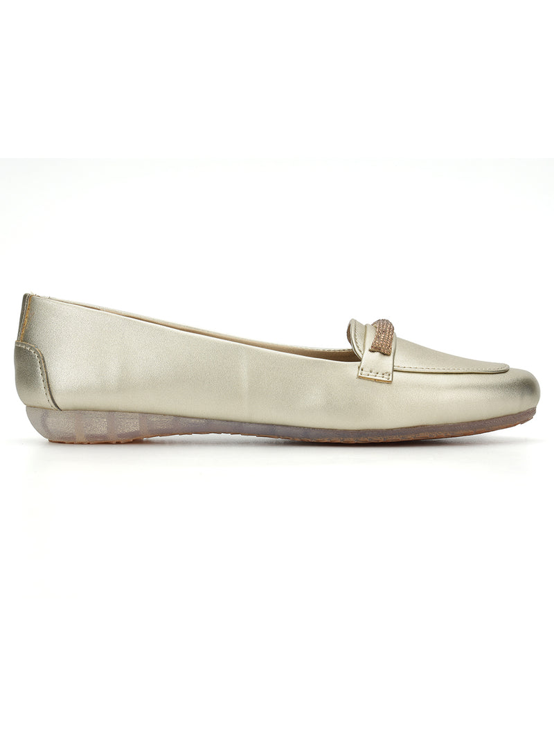 Pale Gold PU Stylish Slip-On Flat Loafers (TC-1217-PGLD)