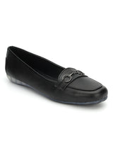 Black PU Stylish Slip-On Flat Loafers (TC-1219-BLKMET)