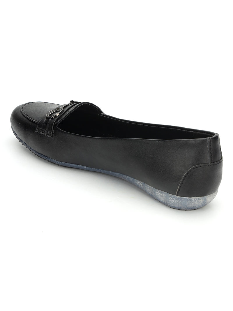 Black PU Stylish Slip-On Flat Loafers (TC-1219-BLKMET)