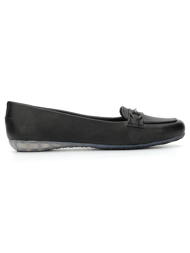 Black PU Stylish Slip-On Flat Loafers (TC-1219-BLKMET)