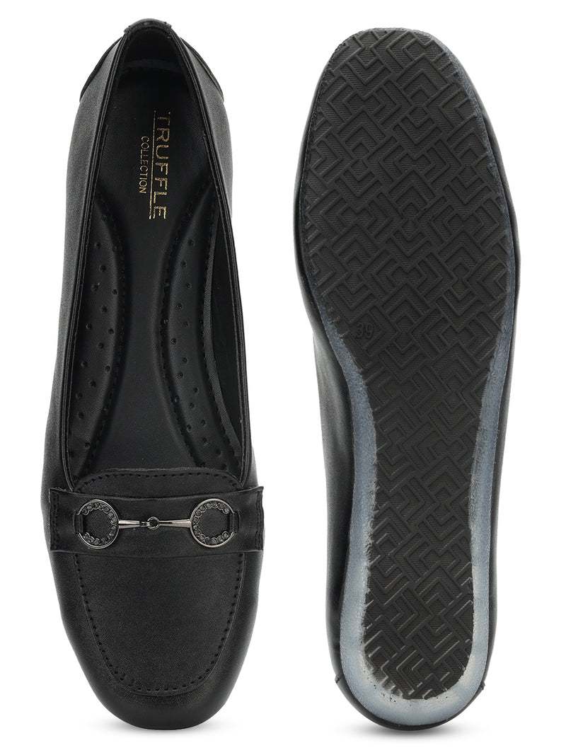 Black PU Stylish Slip-On Flat Loafers (TC-1219-BLKMET)