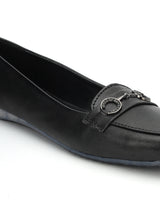 Black PU Stylish Slip-On Flat Loafers (TC-1219-BLKMET)