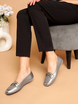 Pewter PU Stylish Slip-On Flat Loafers (TC-1219-PEW)