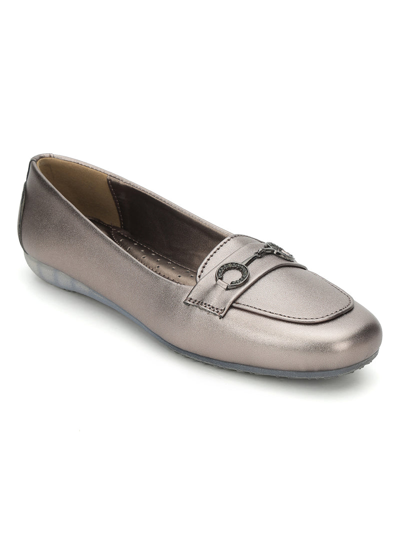 Pewter PU Stylish Slip-On Flat Loafers (TC-1219-PEW)